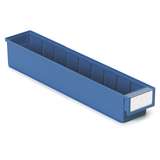 Storage Shelf Poly Bin and Label with Shield, Blue, 19.68 x 3.62 x 3.22”, Case of 30 Bins redirect to product page